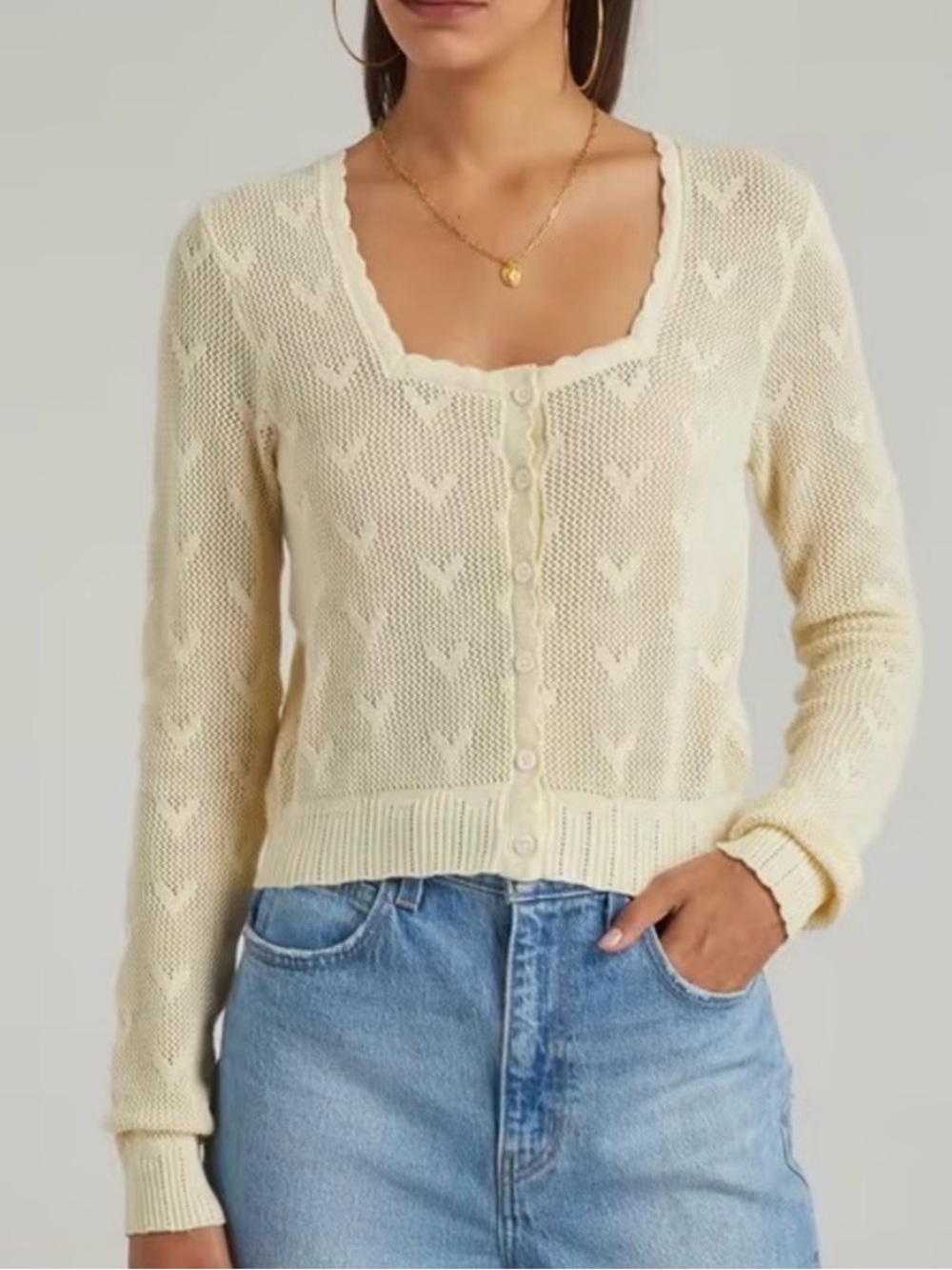 LoveShackFancy Venice Crop Cardigan Hearts Cream Coquette Cottagecore XS Twee